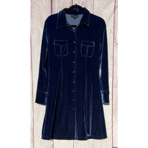 THOMO Dress Knee Length Vintage Velvet Snap Front Western Fair Witchy Goth L